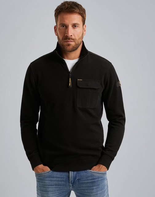 Afbeelding van PSW2509457 999 -  Half zip collar knit look jersey Sweater - PME LEGEND